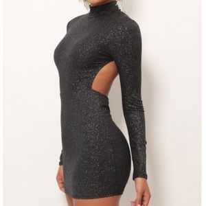 Lucy In The Sky Black Crystal Open Back Dress